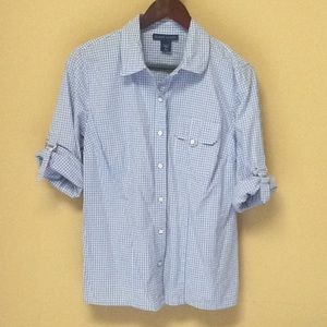 🔥KAREN SCOTT 💯 Cotton blue gingham top - Size L